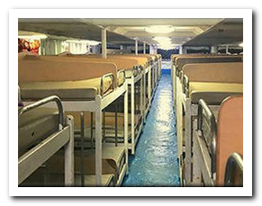 Sleeping quarters in a ferry bunkhouse